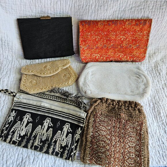 Vintage Small Purse Bags Lot Bundle 6 Beaded Evening Clutch Assorted 40s 50s - Picture 1 of 12